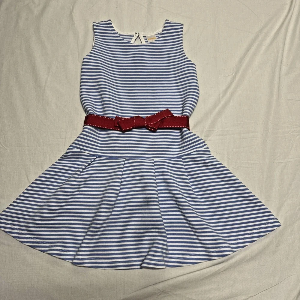 EUC Gymboree Girls Size 6  Striped Dress And Red Ribbon Sash Sleeveless